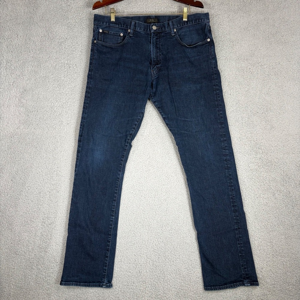 Polo Ralph Lauren Jeans Mens 36x34 Blue Varick Slim Straight Dark Wash Denim
